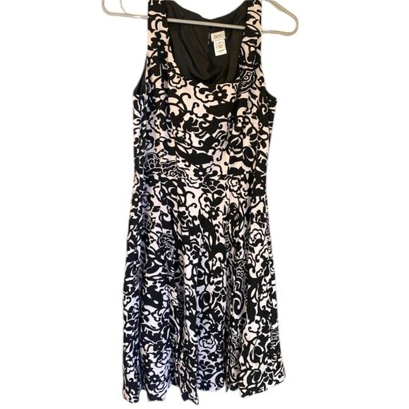 100% Silk Cocktail Dress 8 | Fit & Flare Black & Silver Glam Moment Elegant - Picture 2 of 6